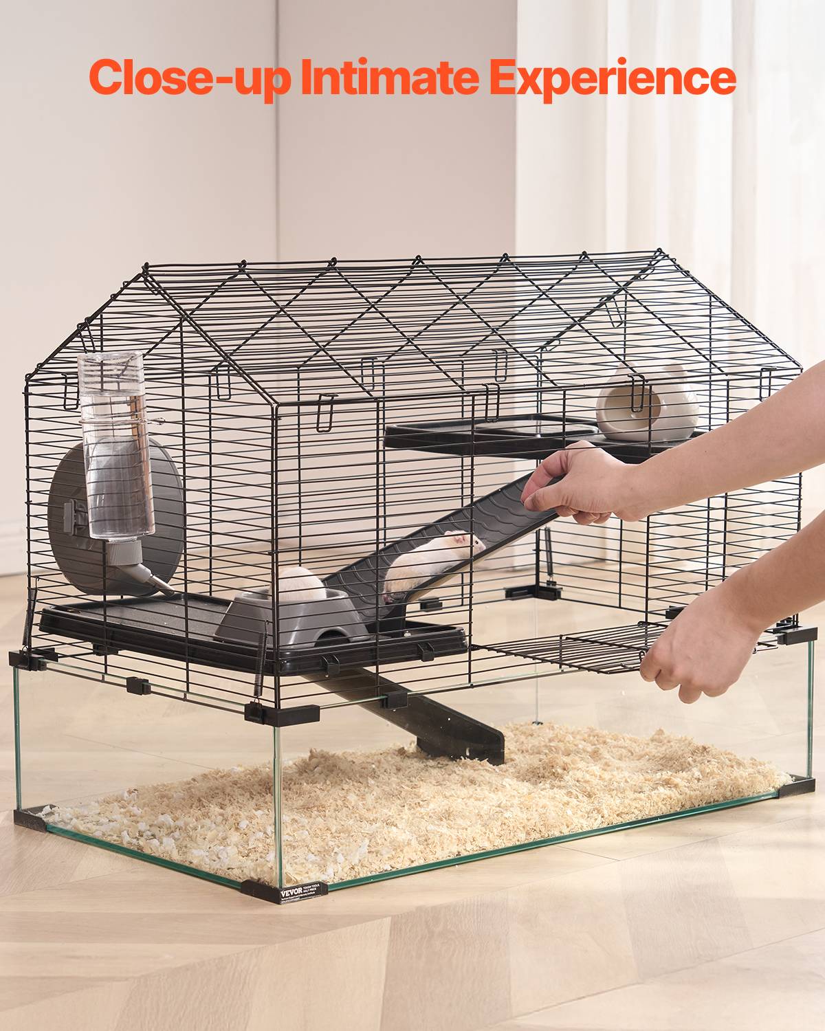VEVOR Cage hamster 75x44x61 cm, habitat transparent 360°, avec accessoires, pour petits animaux. - Image 6