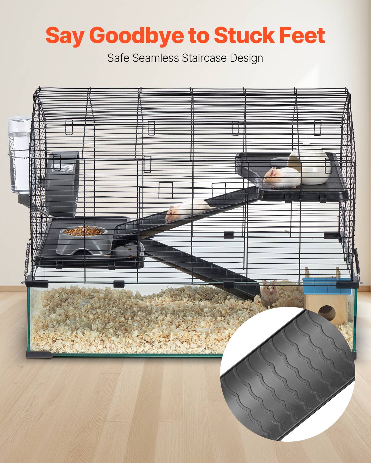 VEVOR Cage hamster 75x44x61 cm, habitat transparent 360°, avec accessoires, pour petits animaux. - Image 5