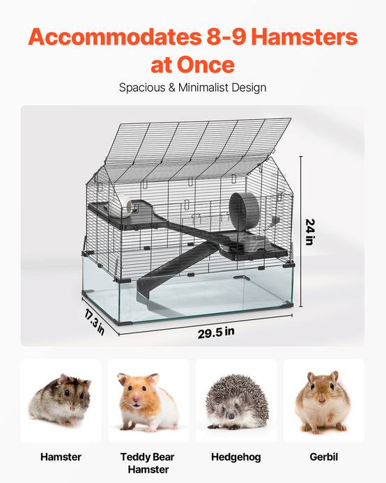 VEVOR Cage hamster 75x44x61 cm, habitat transparent 360°, avec accessoires, pour petits animaux. - Image 3