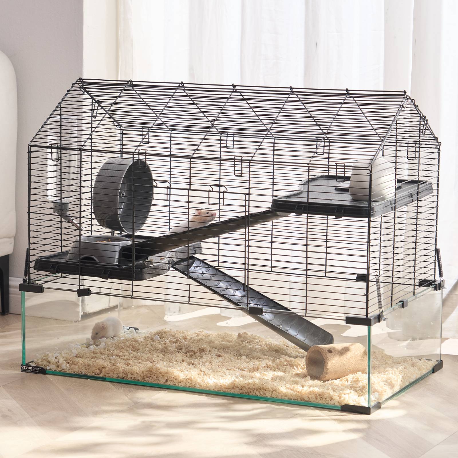 VEVOR Cage hamster 75x44x61 cm, habitat transparent 360°, avec accessoires, pour petits animaux. - Image 8