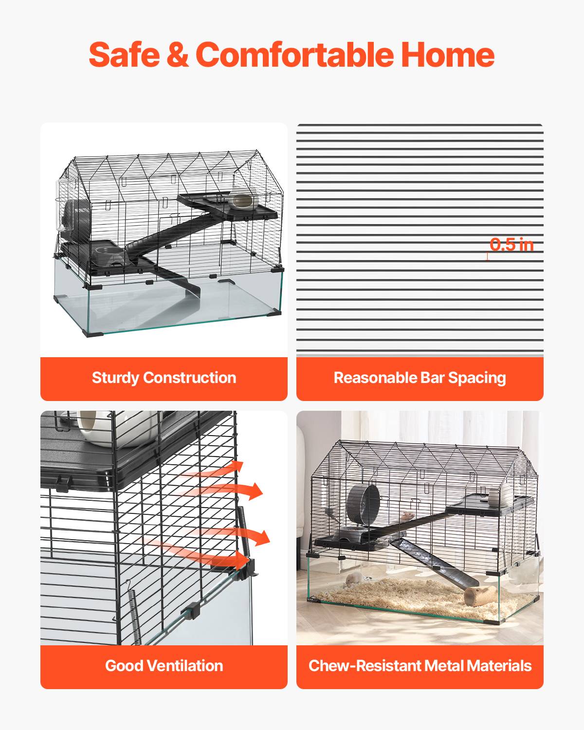 VEVOR Cage hamster 75x44x61 cm, habitat transparent 360°, avec accessoires, pour petits animaux. - Image 2