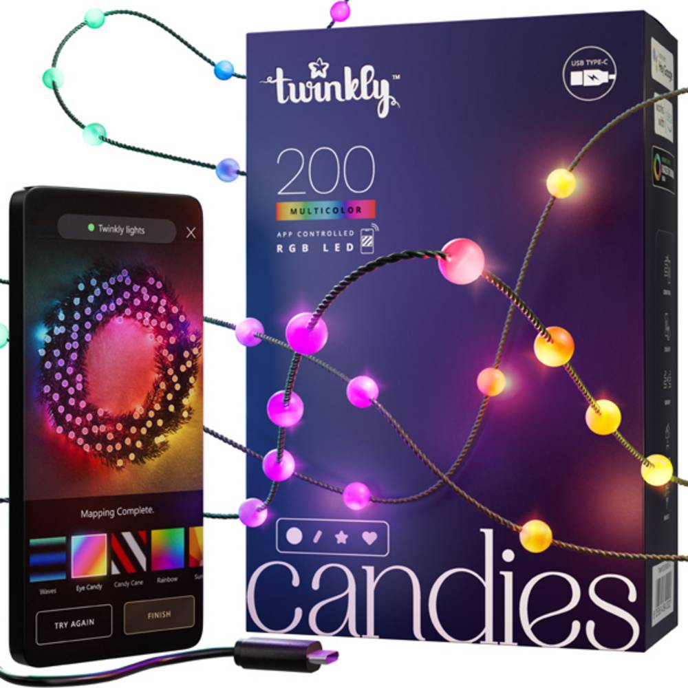 Guirlande perle connectée IP20 12m 200 LEDS RGB fil vert TWINKLY CANDIES - Image 3