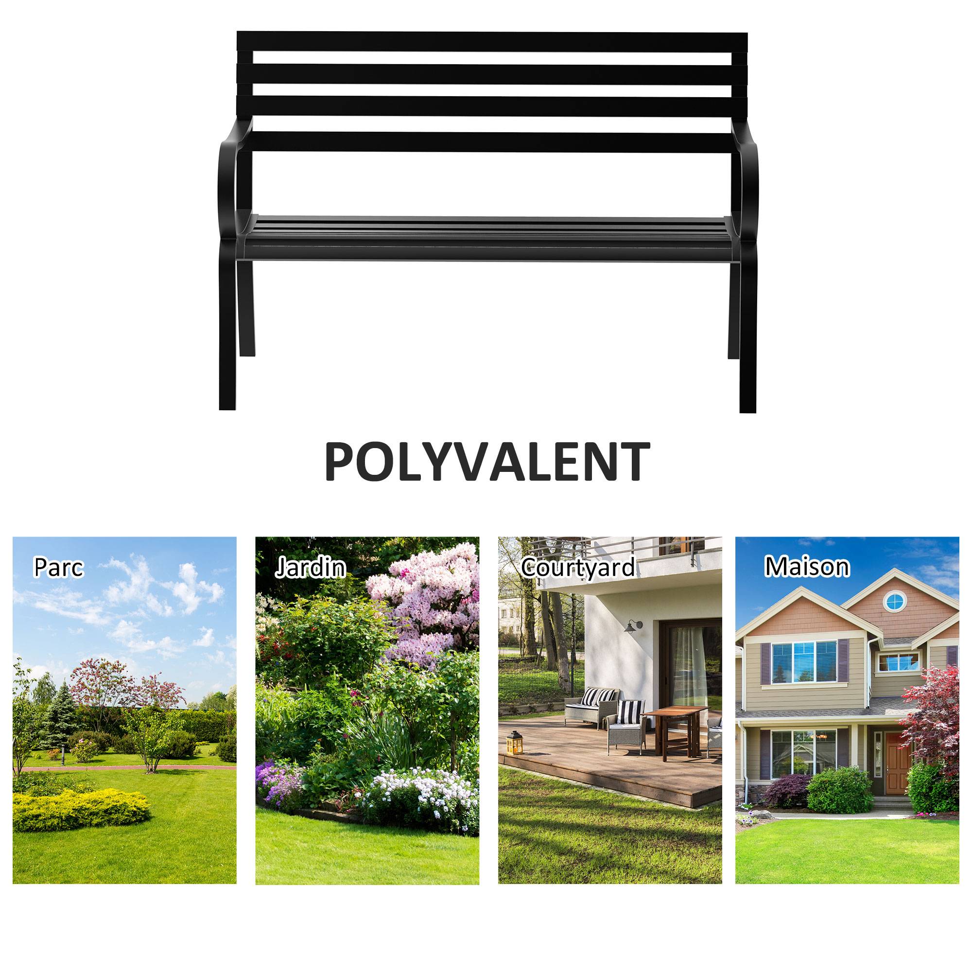 Banc de Jardin Design Contemporain 2 Places dim. 127L x 58l x 82H cm métal époxy Noir - Image 8
