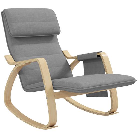 Sans Marque - Fauteuil relax à bascule fauteuil allaitement avec repose-pieds réglable, poche latérale et appui-tête, gris - Image 2