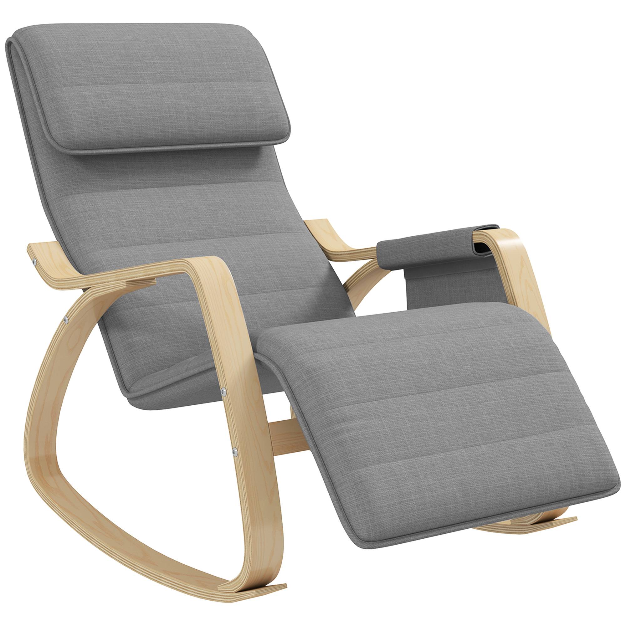 Sans Marque - Fauteuil relax à bascule fauteuil allaitement avec repose-pieds réglable, poche latérale et appui-tête, gris - Image 1