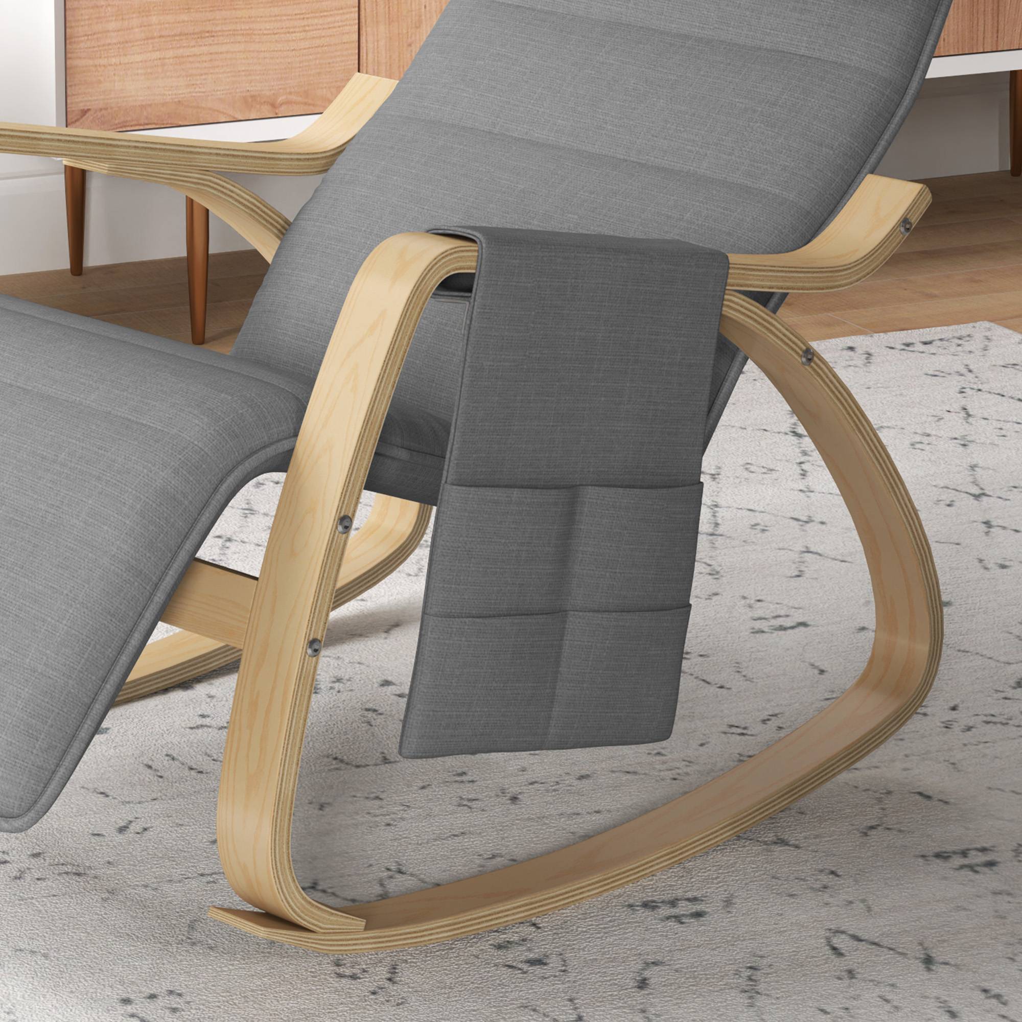 Sans Marque - Fauteuil relax à bascule fauteuil allaitement avec repose-pieds réglable, poche latérale et appui-tête, gris - Image 9