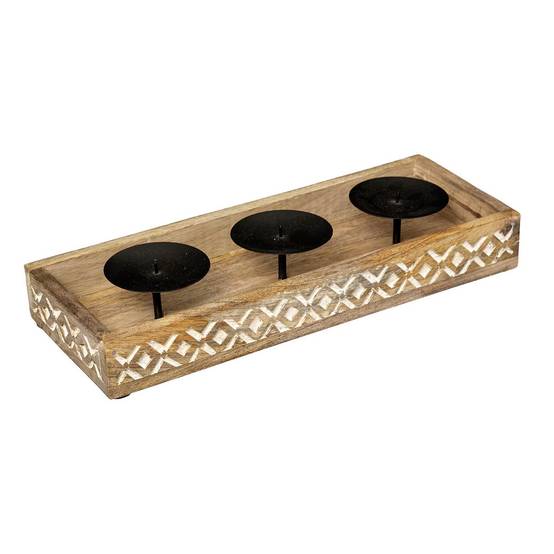 Photophore en Bois "Hacienda" 35cm Naturel - Image 1