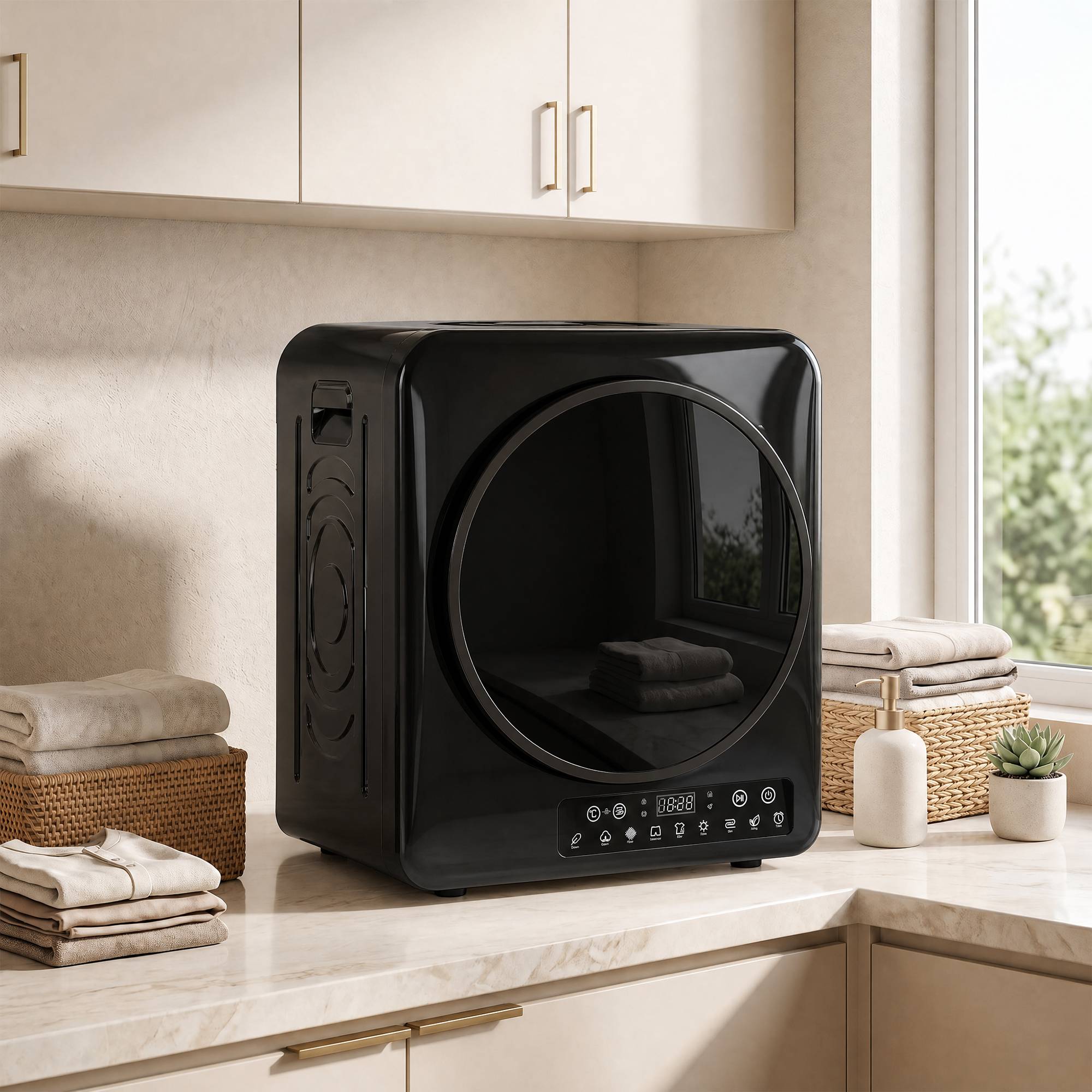 Sèche-linge à évacuation compact 1000W modes extra-sec et ECO, réglages minuterie et température, noir - Image 3