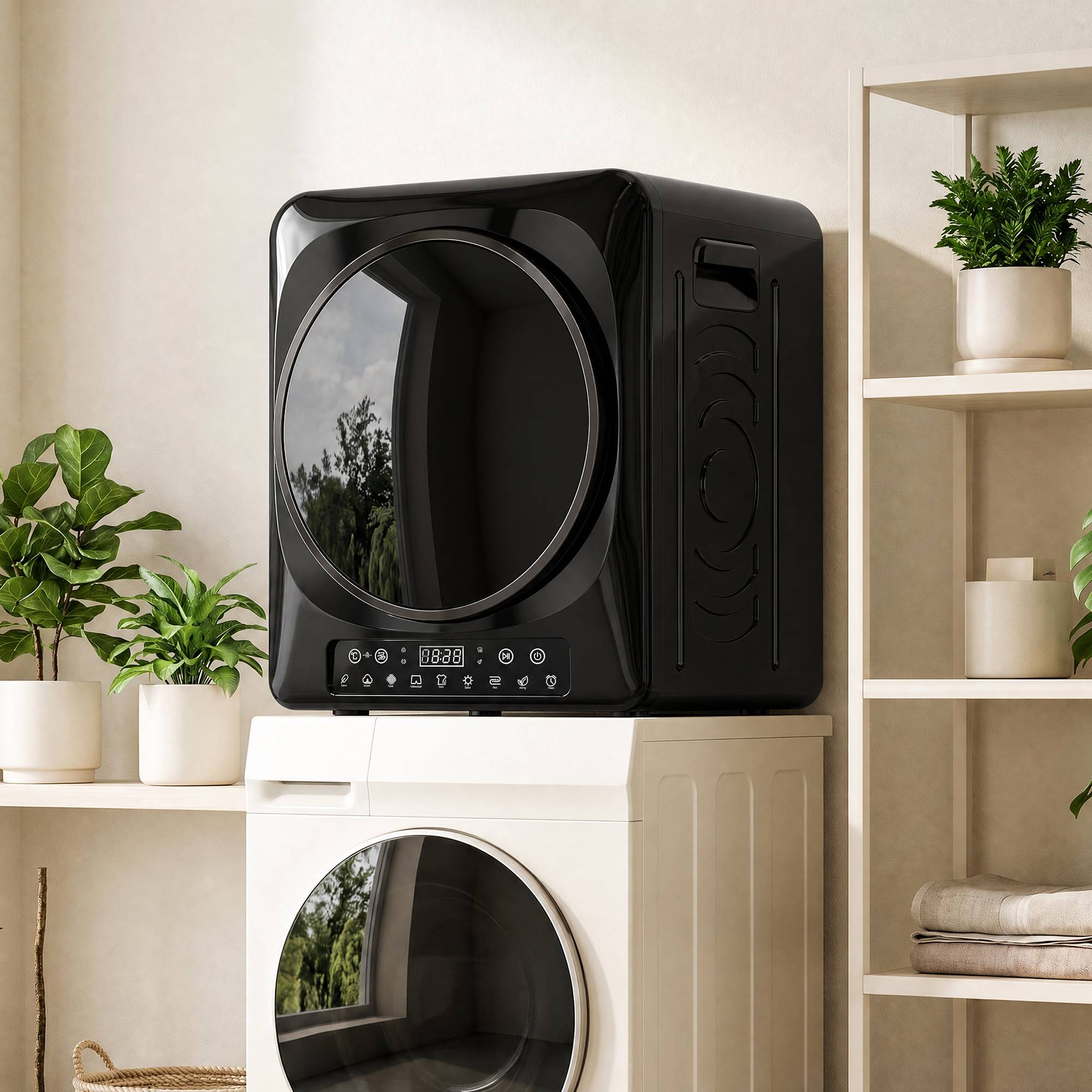 Sèche-linge à évacuation compact 1000W modes extra-sec et ECO, réglages minuterie et température, noir - Image 4