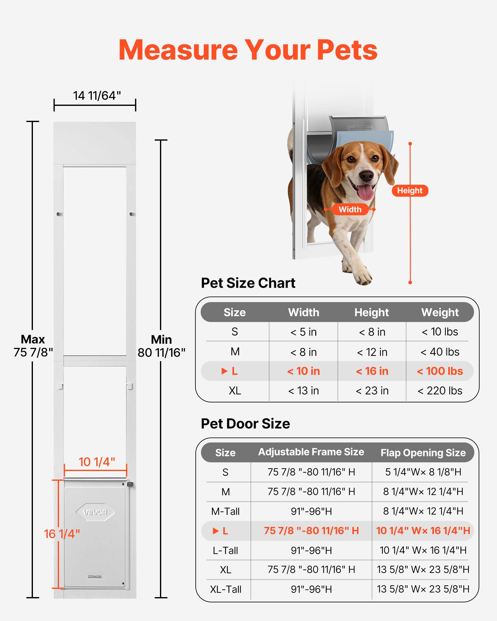 VEVOR Chatière pour Porte Coulissante en Verre Chien et Chat Taille L avec Rabat - Image 2