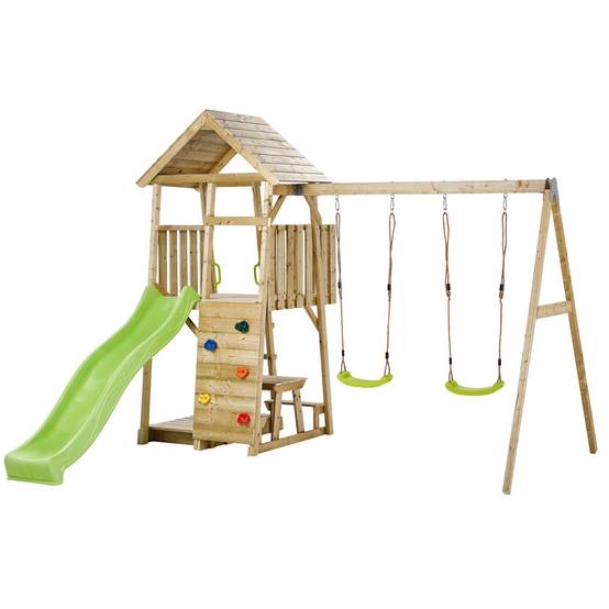 Kangui - Aire de jeux bois, 2 balançoires, toboggan, escalade, bac à sable, table WOODI Kangui - Image 1