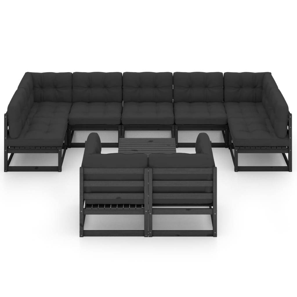 Helloshop26 - Salon de jardin meuble d'extérieur ensemble de mobilier 10 pièces avec coussins noir bois de pin massif - Image 2