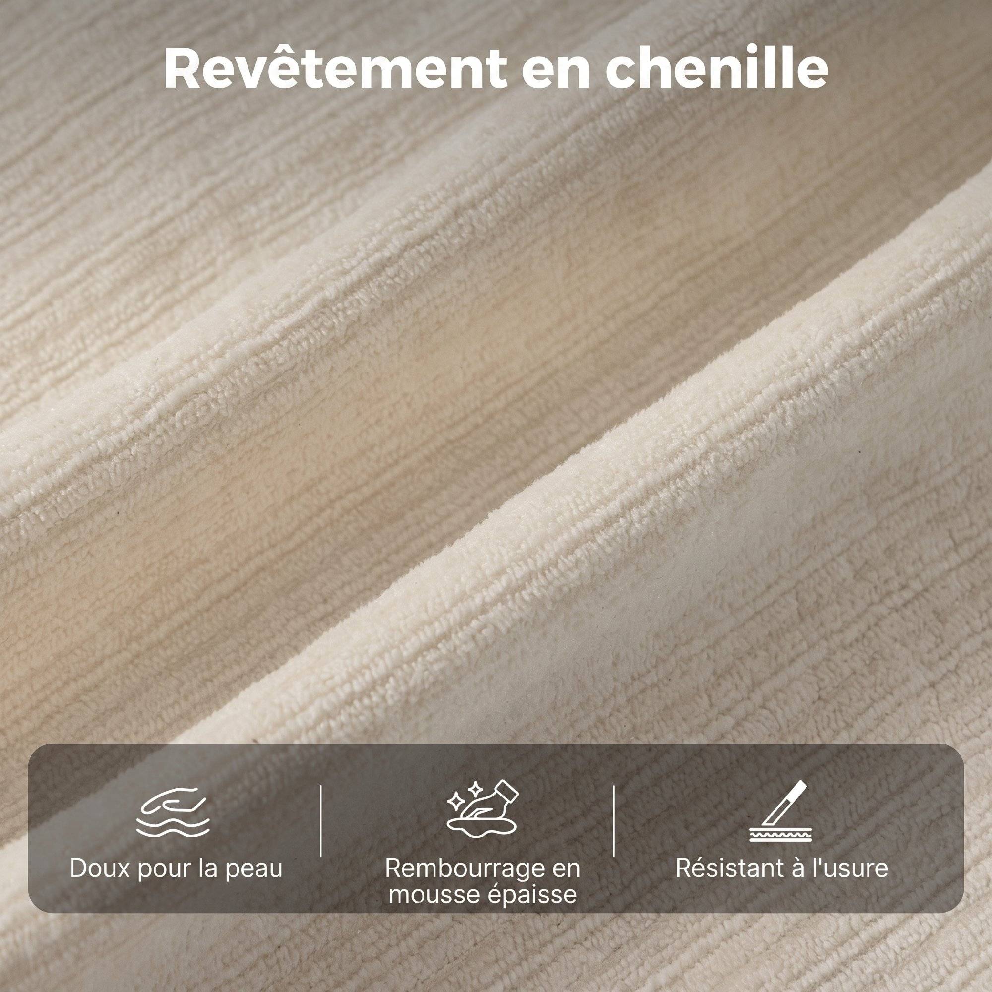 Sans Marque - Chaise de Bureau Ergonomique en Chenille, Fonction Bascule, Accoudoirs Relevables, Hauteur Réglable, 70x67x108cm, Beige - Image 6