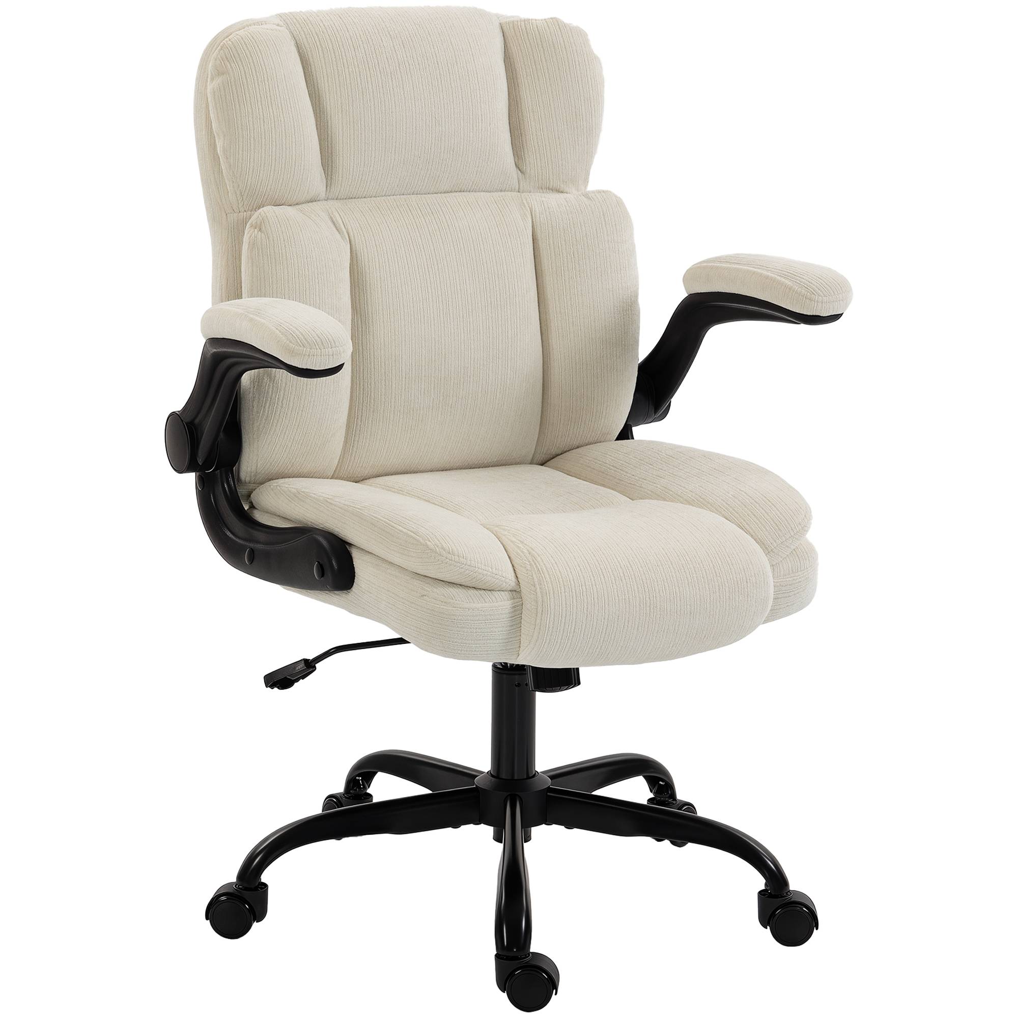Sans Marque - Chaise de Bureau Ergonomique en Chenille, Fonction Bascule, Accoudoirs Relevables, Hauteur Réglable, 70x67x108cm, Beige - Image 2