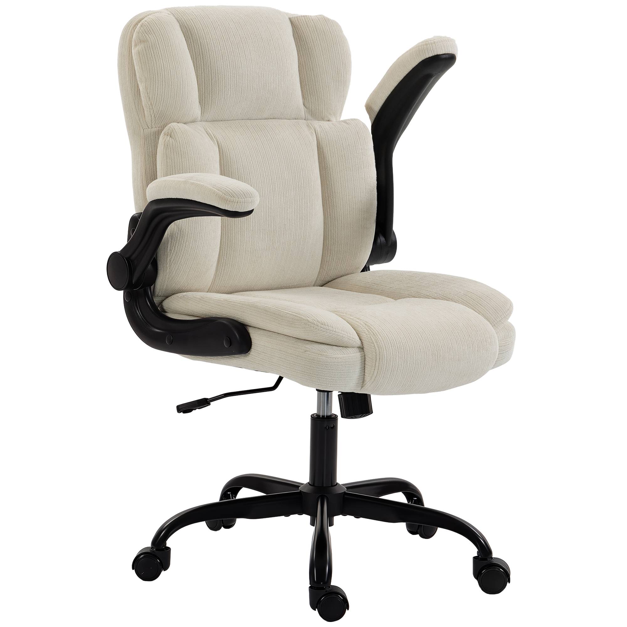 Sans Marque - Chaise de Bureau Ergonomique en Chenille, Fonction Bascule, Accoudoirs Relevables, Hauteur Réglable, 70x67x108cm, Beige - Image 1