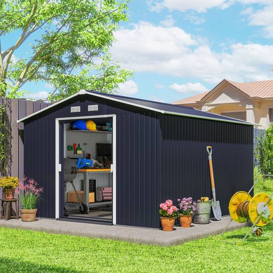 Grand abri de jardin en acier galvanisé avec portes coulissantes 322x277x192 cm gris - ComfortXL Outdoor Living - Image 4