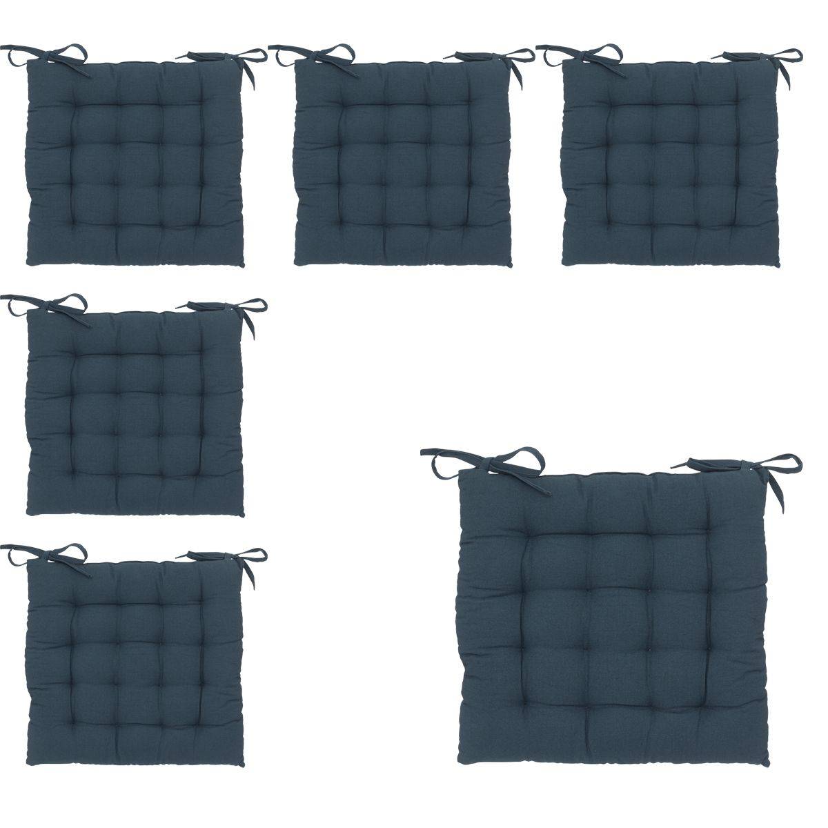 Lot de 6 Galettes de chaise en Coton Bleu egeen 38 x 38 cm - Image 1