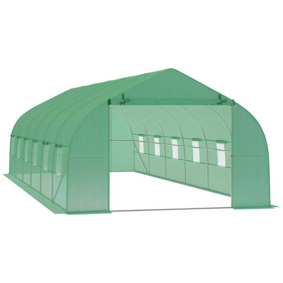 Serre Tunnel de Jardin 8 x 3 x 2 m avec 12 Fenêtres et Porte Enroulable, Structure Acier, PE 140 g/m², pour Légumes et Tomates, Vert - Image 1