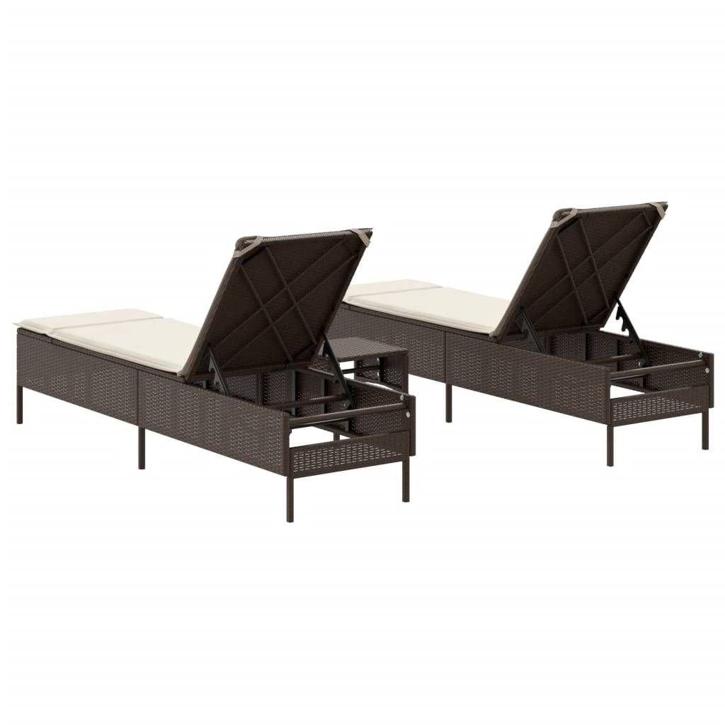 Ensemble de chaises longues 3 pcs marron poly rotin avec coussins 198 x 55 x 39/50/62/75/88/97 cm - PANGIVO - Image 6