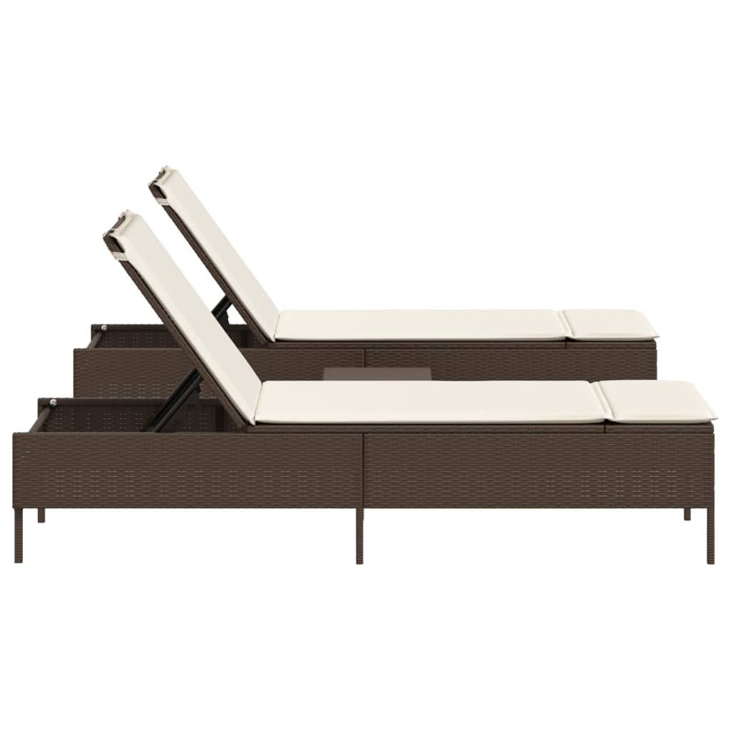 Ensemble de chaises longues 3 pcs marron poly rotin avec coussins 198 x 55 x 39/50/62/75/88/97 cm - PANGIVO - Image 5