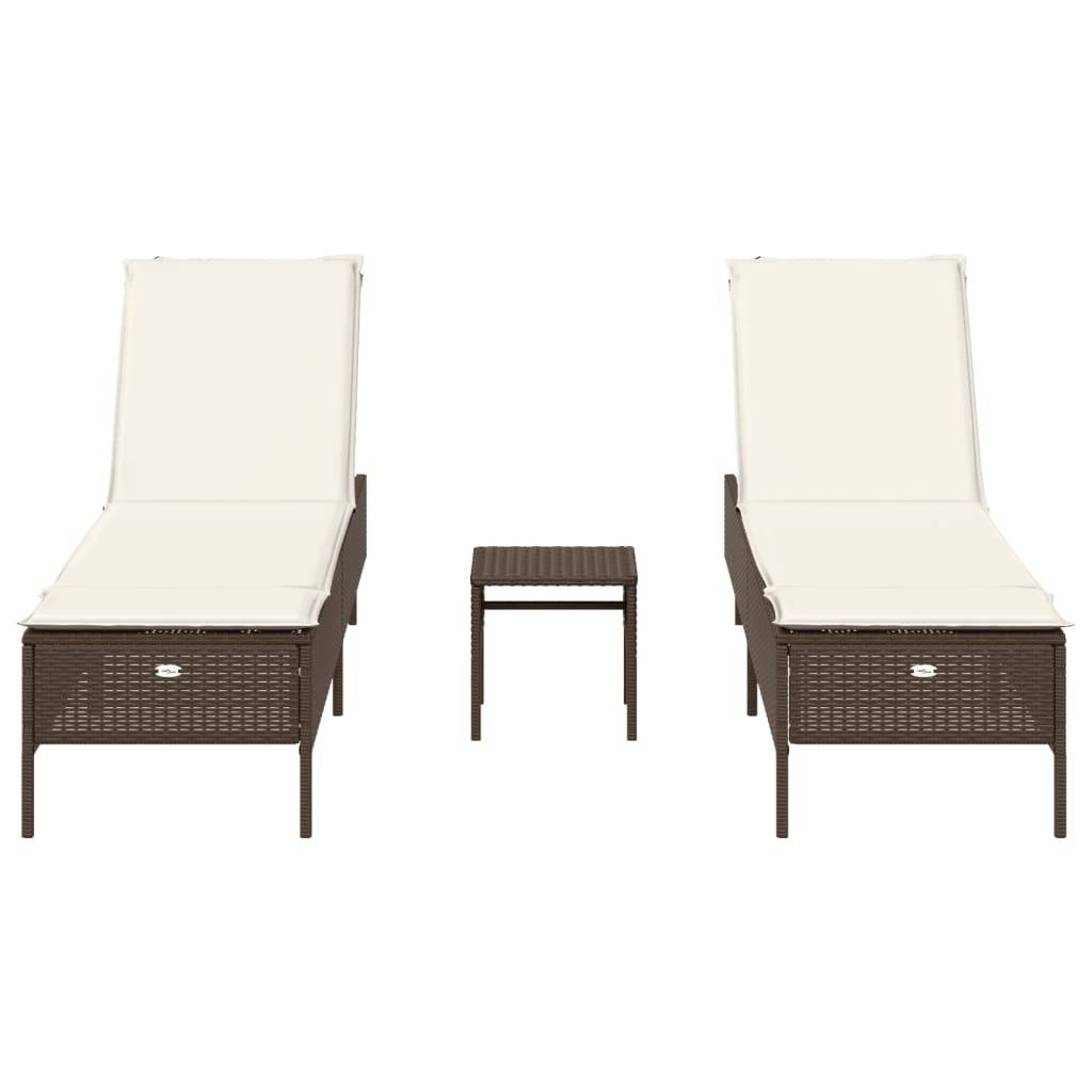 Ensemble de chaises longues 3 pcs marron poly rotin avec coussins 198 x 55 x 39/50/62/75/88/97 cm - PANGIVO - Image 4