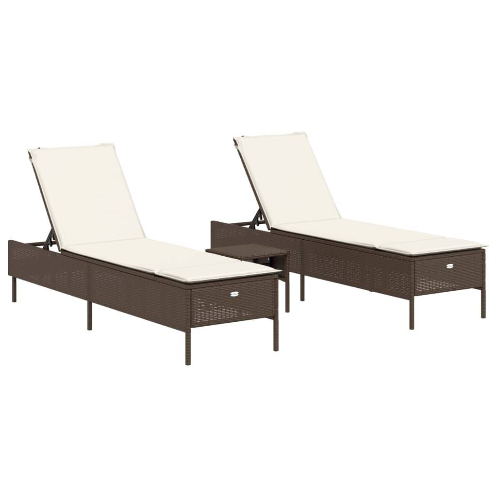 Ensemble de chaises longues 3 pcs marron poly rotin avec coussins 198 x 55 x 39/50/62/75/88/97 cm - PANGIVO - Image 2