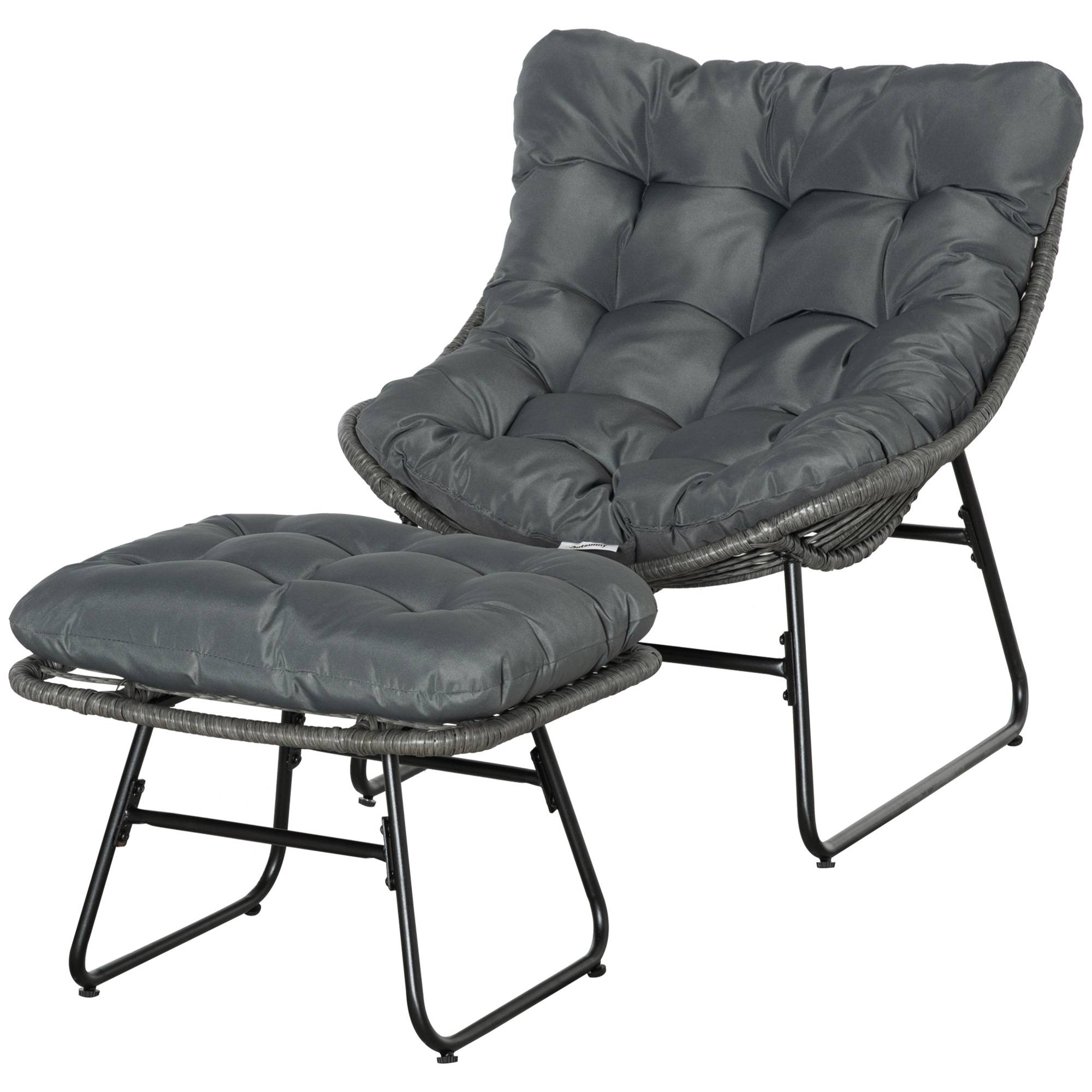 Sans Marque - Fauteuil chaise de jardin avec repose-pieds en métal époxy et résine tressée aspect rotin avec coussins - Image 2