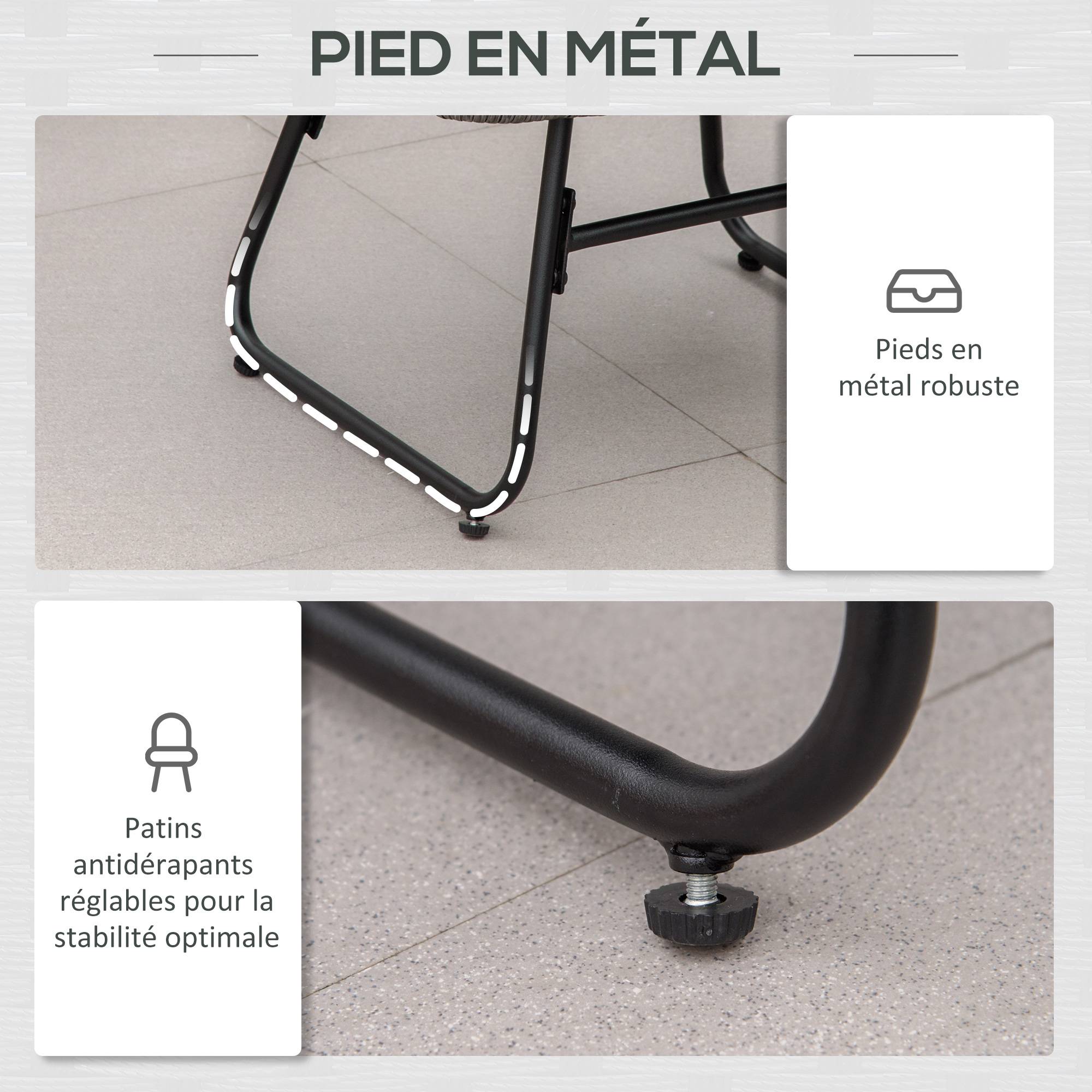 Sans Marque - Fauteuil chaise de jardin avec repose-pieds en métal époxy et résine tressée aspect rotin avec coussins - Image 8