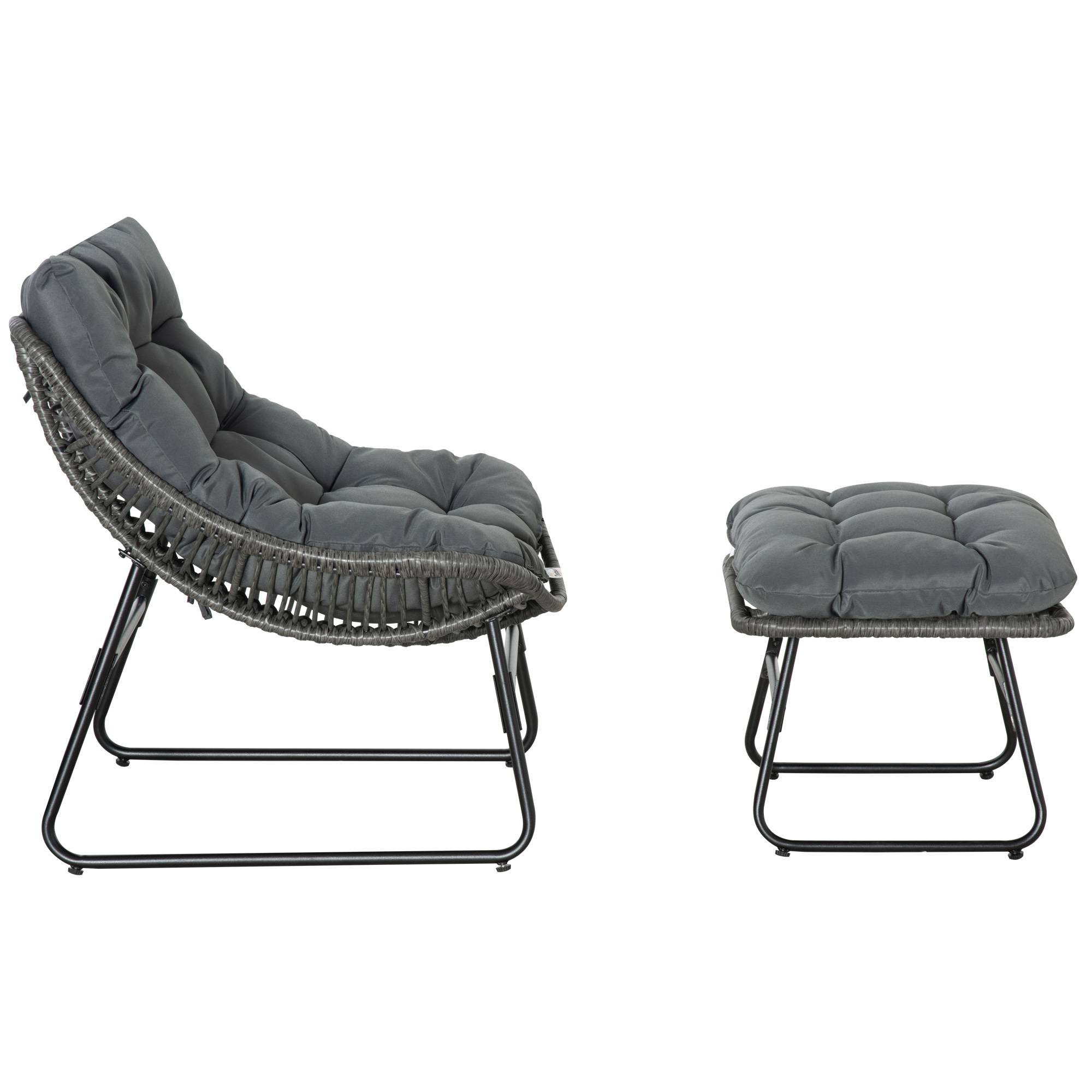 Sans Marque - Fauteuil chaise de jardin avec repose-pieds en métal époxy et résine tressée aspect rotin avec coussins - Image 9