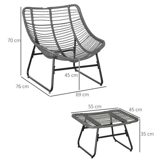 Sans Marque - Fauteuil chaise de jardin avec repose-pieds en métal époxy et résine tressée aspect rotin avec coussins - Image 5