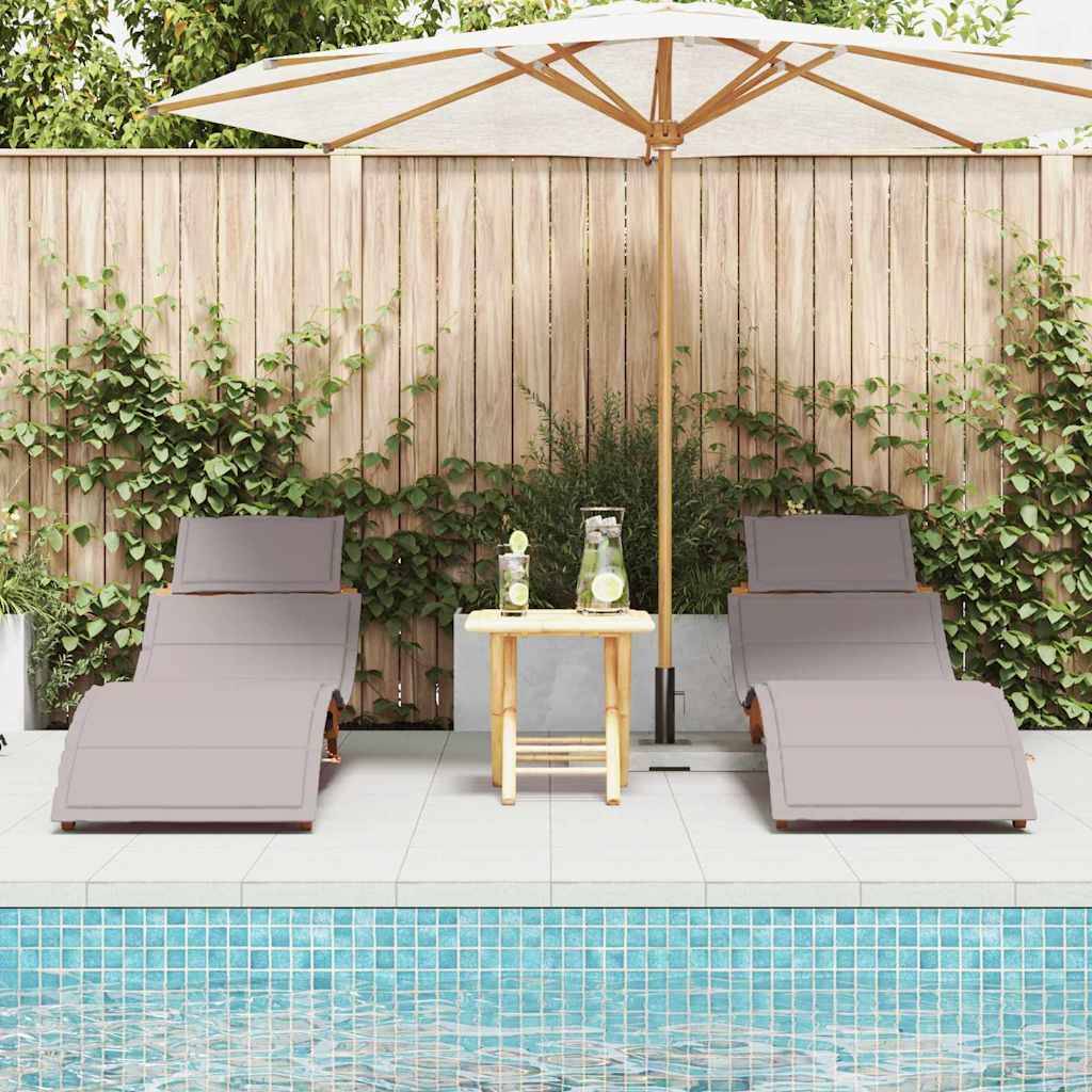 2 pcs Transat | Bain de soleil | Chaise longue avec coussin Taupe Bois d'Acacia Massif - Image 3