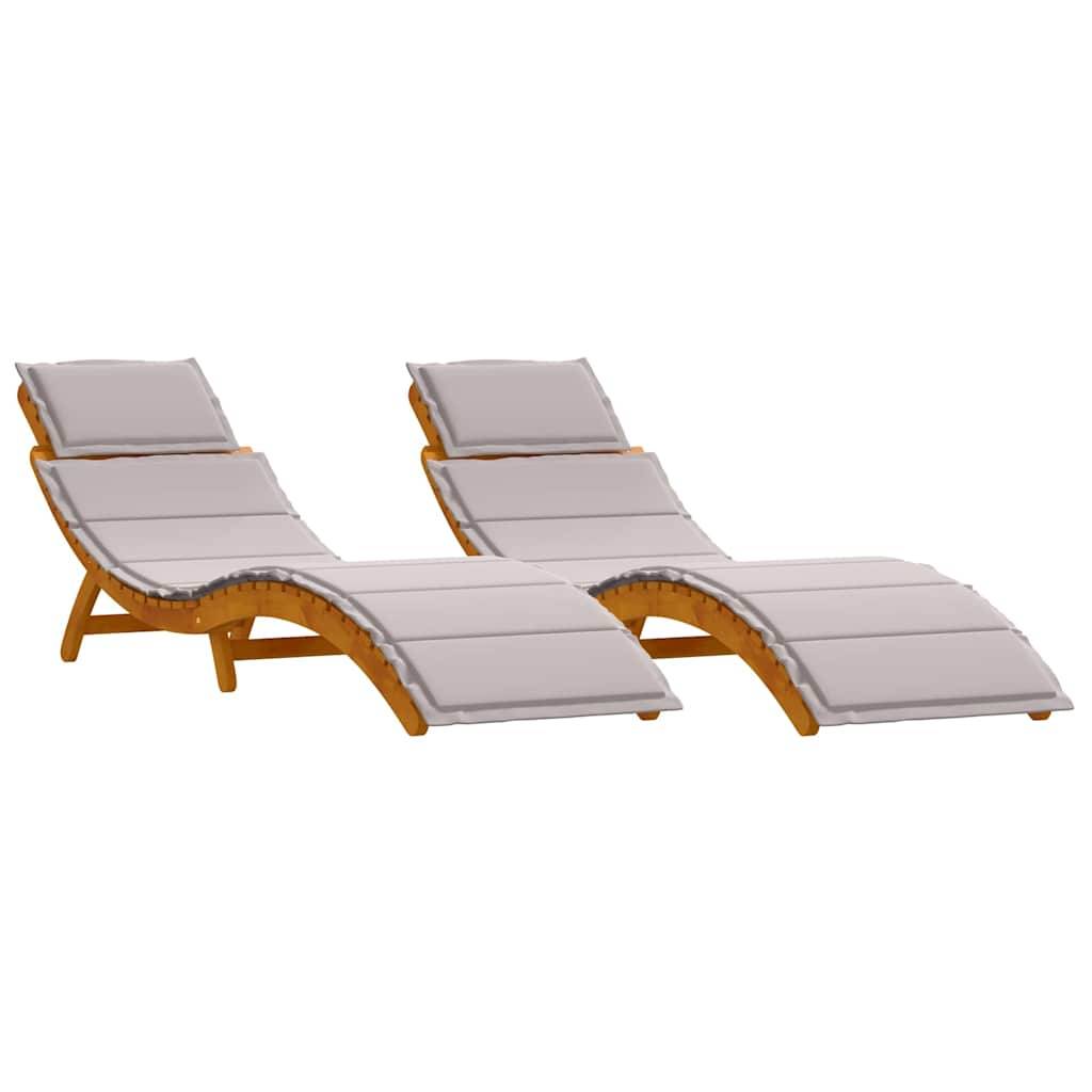 2 pcs Transat | Bain de soleil | Chaise longue avec coussin Taupe Bois d'Acacia Massif - Image 1