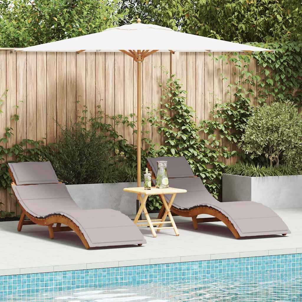 2 pcs Transat | Bain de soleil | Chaise longue avec coussin Taupe Bois d'Acacia Massif - Image 2
