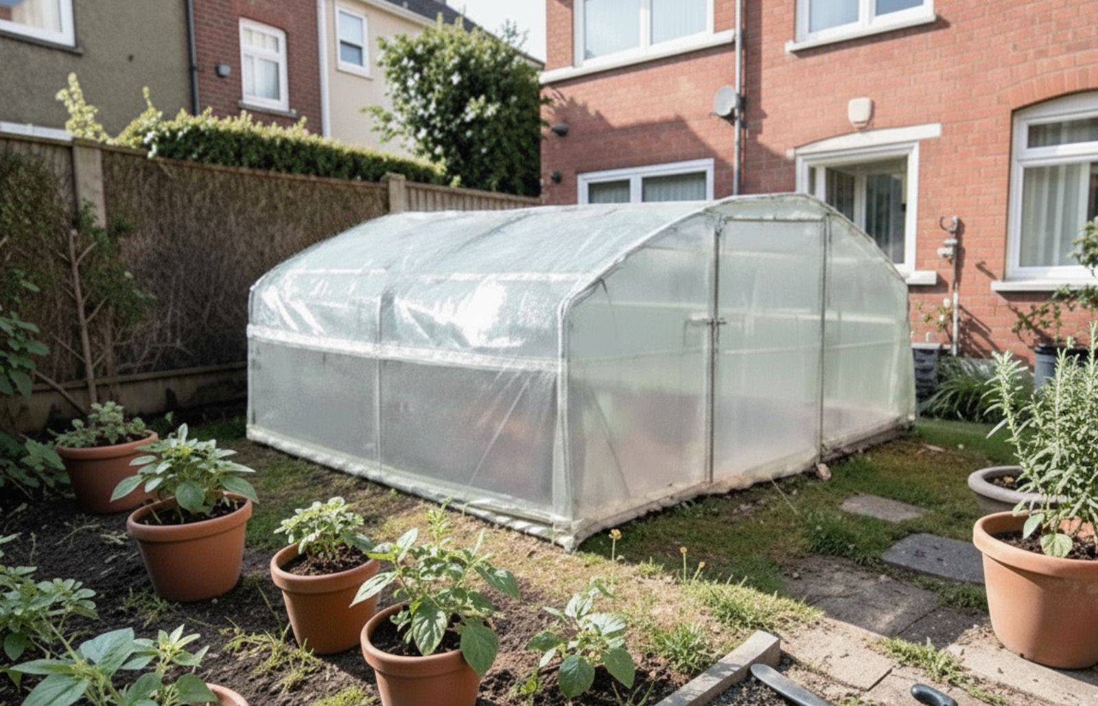 Serre de jardin - 12m² - 4 x 3m - hauteur 1,78m (sans déclaration) - pied droit 1,10m - PE haute densité - 1 porte pivotante - LES SERRES TONNEAU