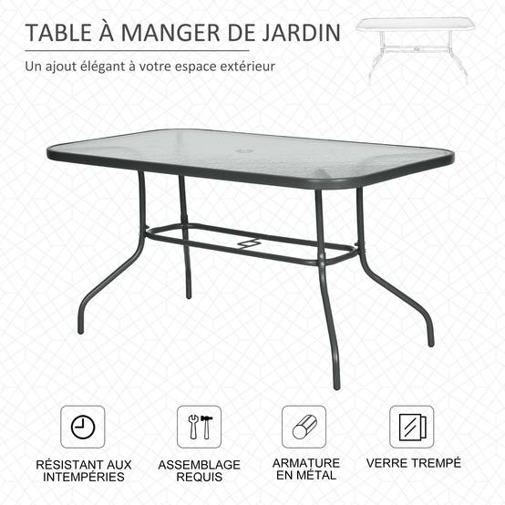 Table de Jardin rectangulaire dim. 140L X 80l x 70H cm métal époxy Gris Plateau Verre trempé - Image 8