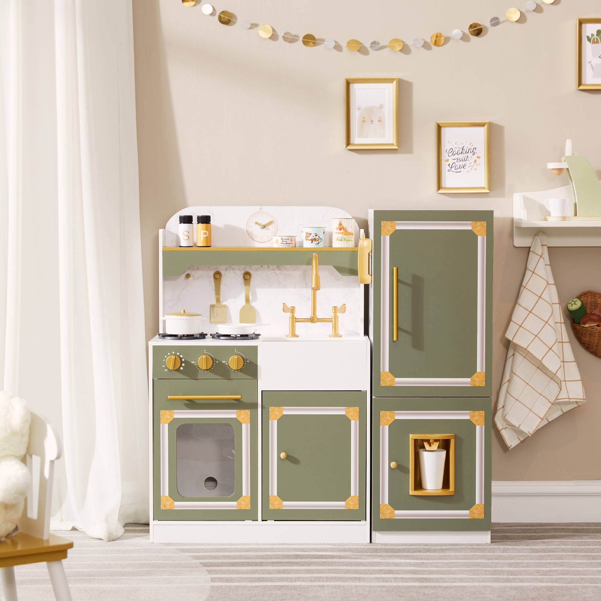 Cuisine en bois pour enfants 91.4cm, Vert Teamson Kids - Image 5