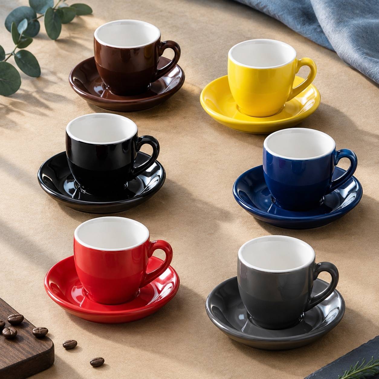 Set de 6 Tasses à Café en Céramique avec Sous-Tasses Colorées - Image 4