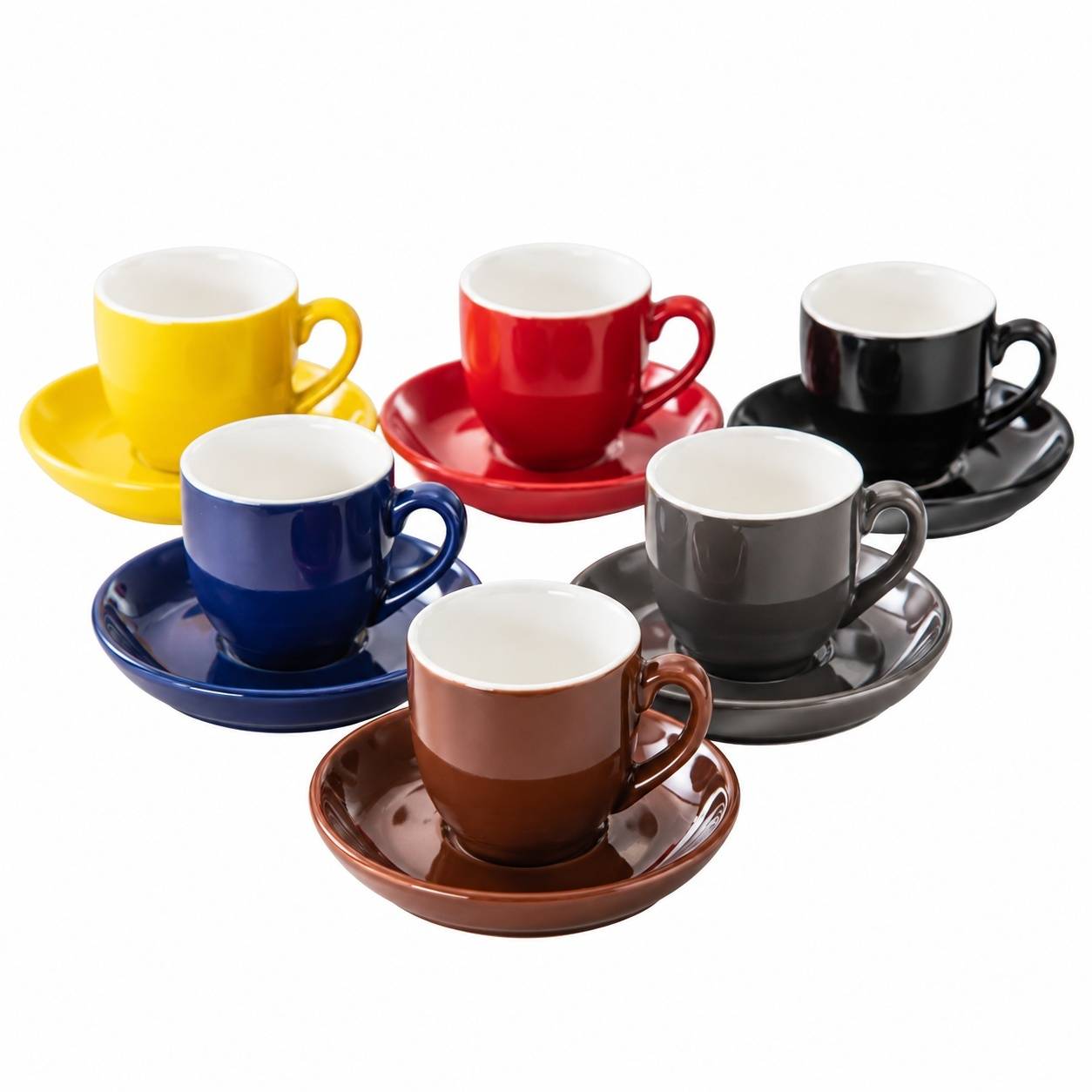 Set de 6 Tasses à Café en Céramique avec Sous-Tasses Colorées