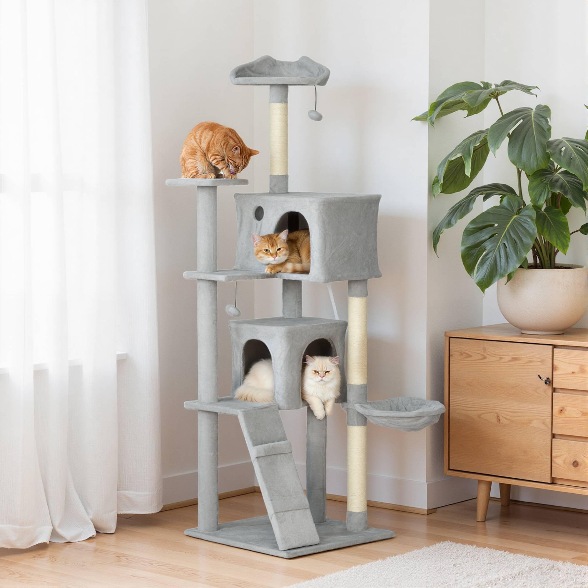 Arbre à chat sisal et peluche gris 56 x 56 x 180 cm - PANGIVO - Image 4