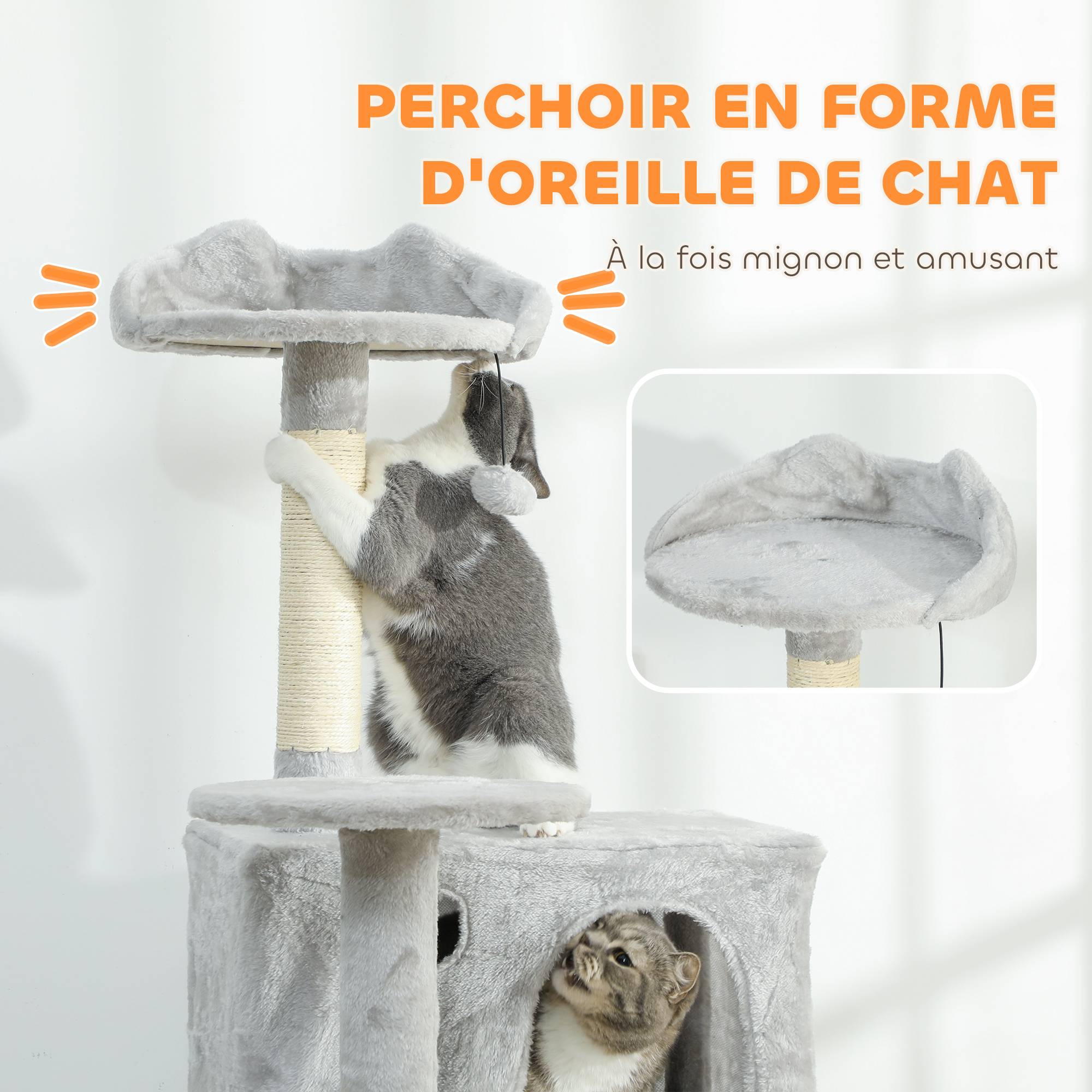 Arbre à chat sisal et peluche gris 56 x 56 x 180 cm - PANGIVO - Image 7