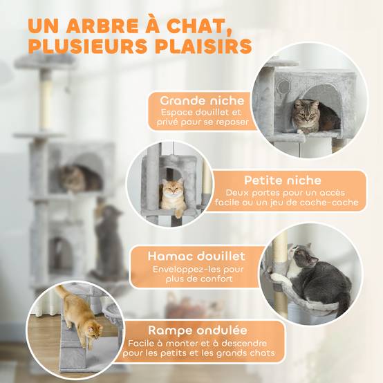 Arbre à chat sisal et peluche gris 56 x 56 x 180 cm - PANGIVO - Image 6