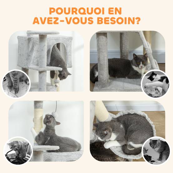 Arbre à chat sisal et peluche gris 56 x 56 x 180 cm - PANGIVO - Image 10