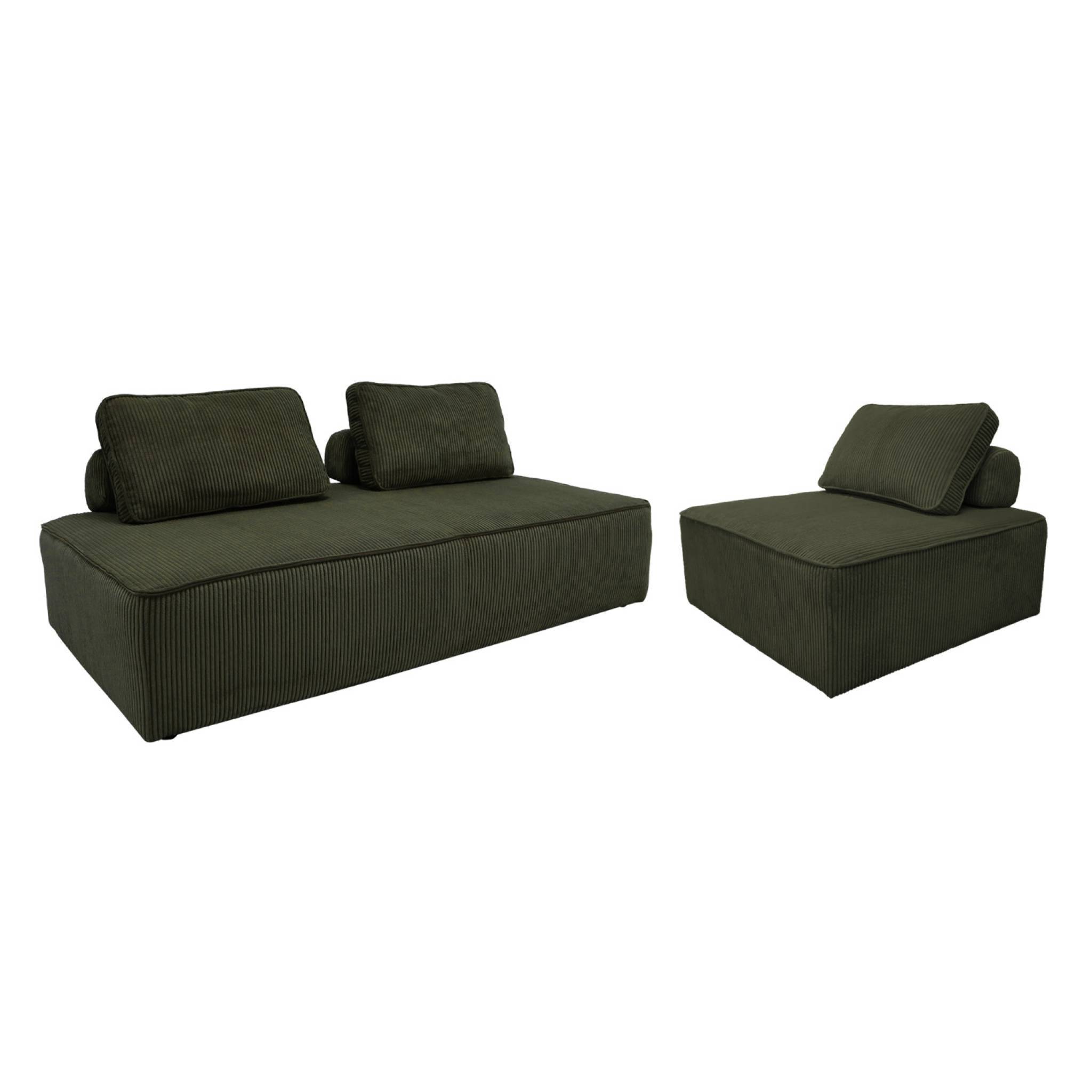 sweeek - Ensemble chauffeuses LAO pour canapé modulable en velours côtelé 3 places vert foncé | sweeek - Image 2