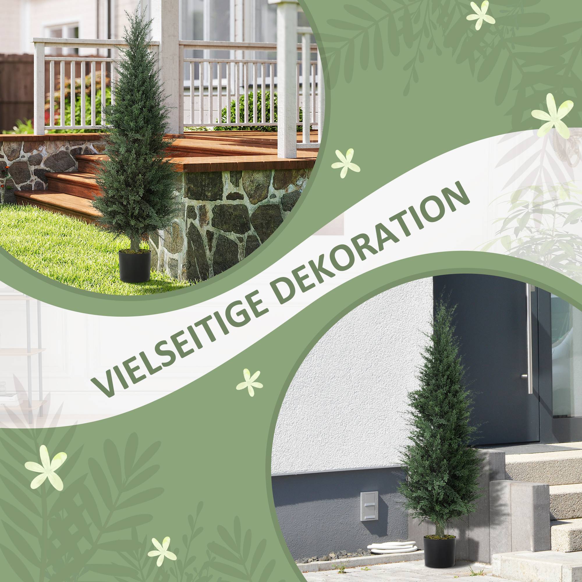 Sans Marque - Cyprès artificiel, 638 feuilles plastique, avec pot, résistant UV, vert - Image 8