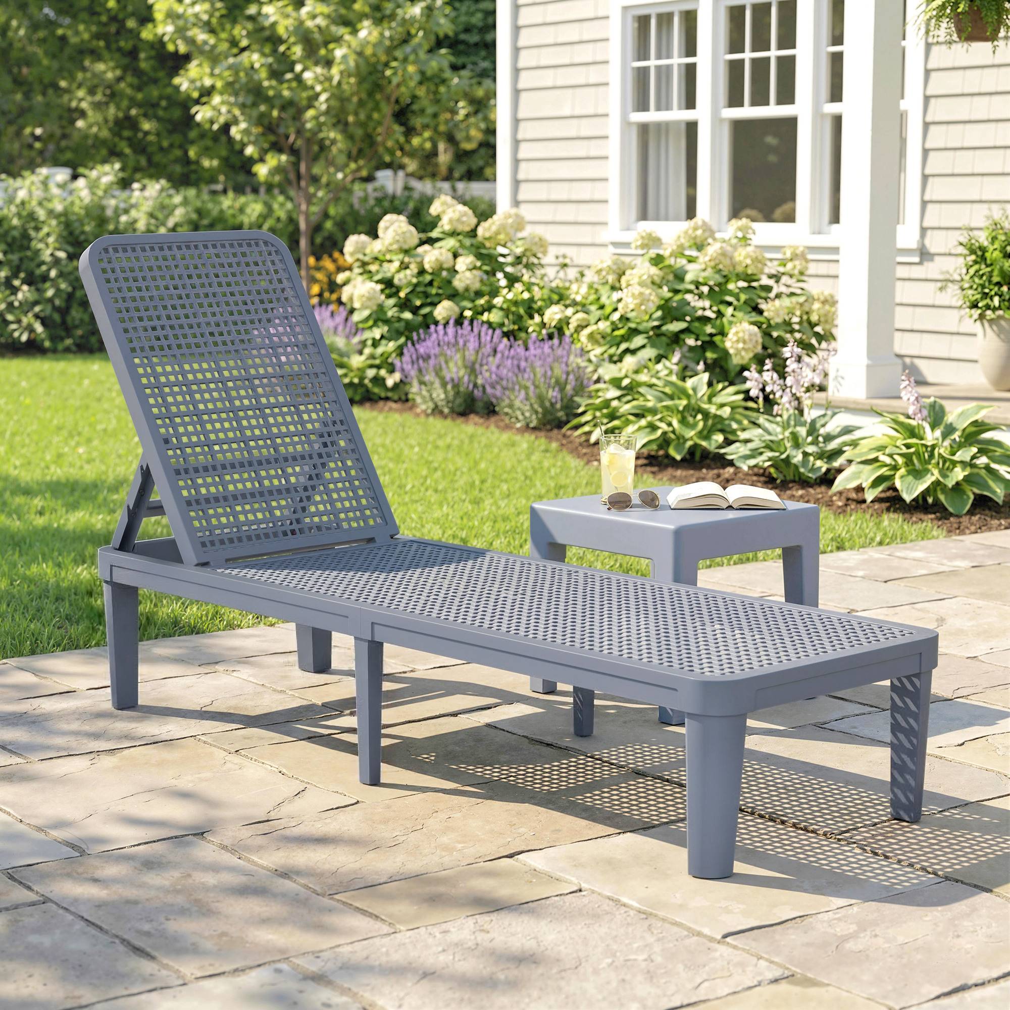 Fauteuil de jardin inclinable Tumbo avec dossier réglable en 4 positions et structure en PP 191 x 55 x 35,5 cm Gris foncé - Image 3