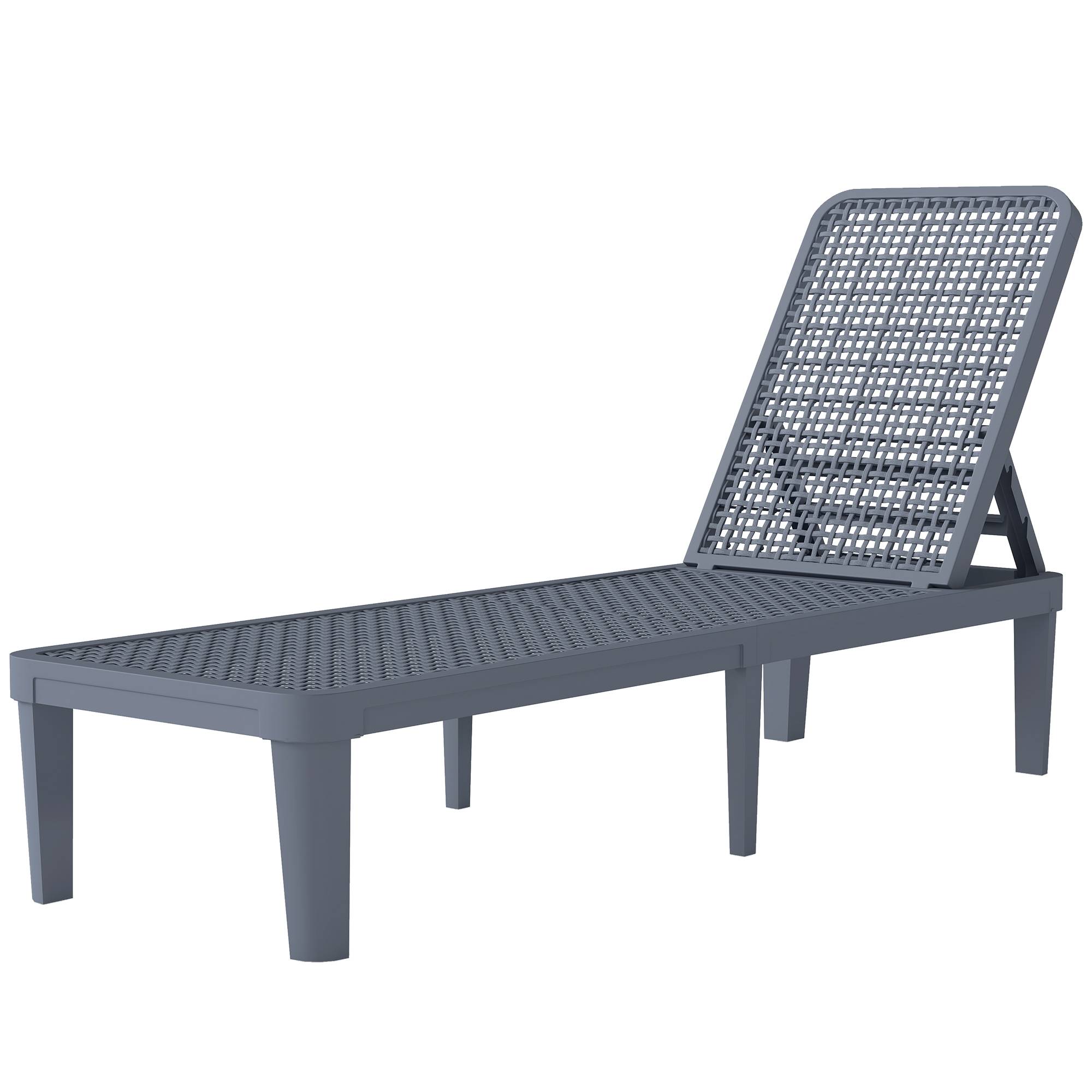 Fauteuil de jardin inclinable Tumbo avec dossier réglable en 4 positions et structure en PP 191 x 55 x 35,5 cm Gris foncé - Image 2