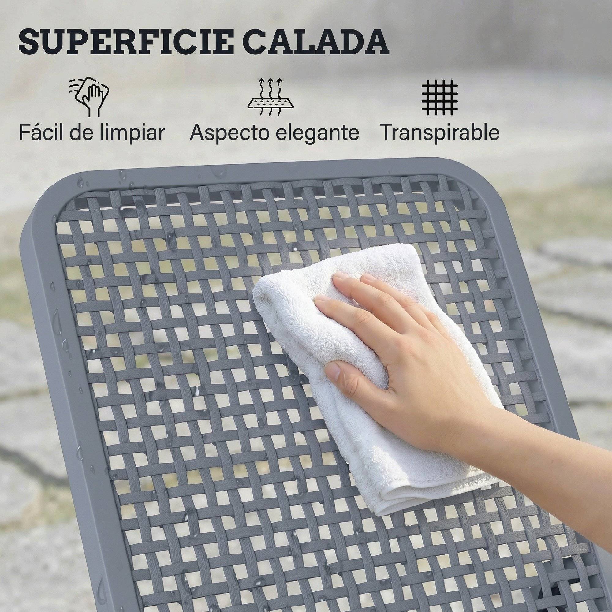 Fauteuil de jardin inclinable Tumbo avec dossier réglable en 4 positions et structure en PP 191 x 55 x 35,5 cm Gris foncé - Image 9