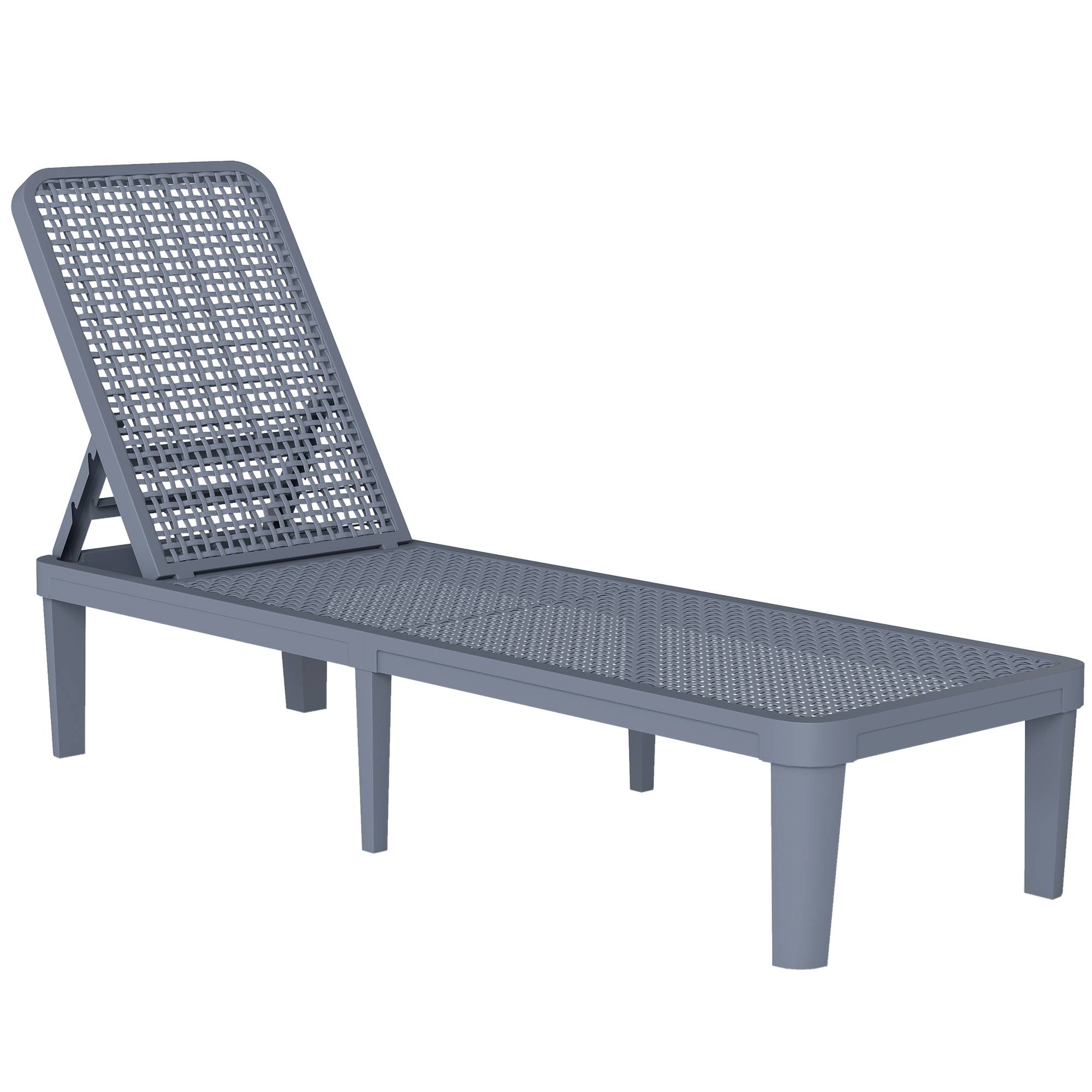 Fauteuil de jardin inclinable Tumbo avec dossier réglable en 4 positions et structure en PP 191 x 55 x 35,5 cm Gris foncé - Image 1