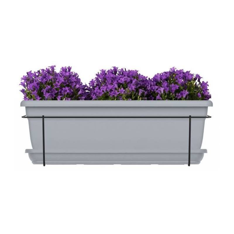 Garden ID - Kit Jardiniere Avec Support En Métal Et Plateau - Garden Id Relax - Gris Pierre 50 Cm - Recyclé Et 100% Recyclable