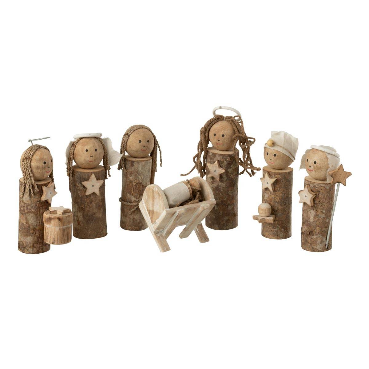J-Line - Lot de 7 Santons en Bois "Coffre" 64cm Marron